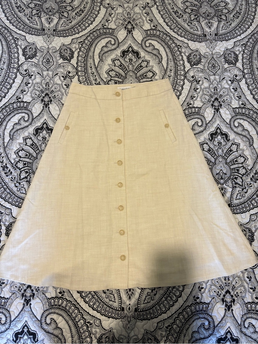 Calvin Klein Cream Button-Front A-Line Skirt